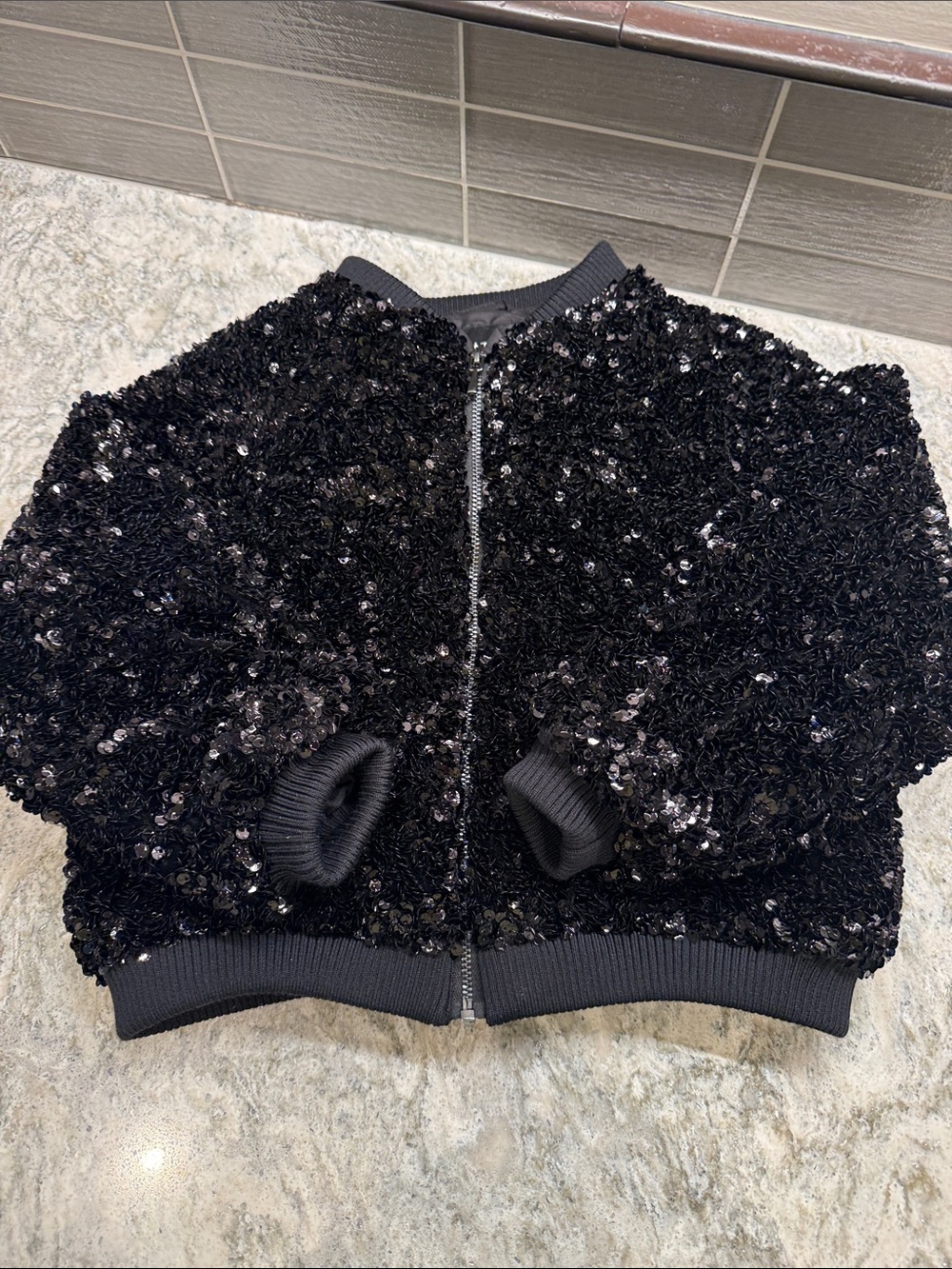 Girls Zara Black Sequin Bomber Jacket